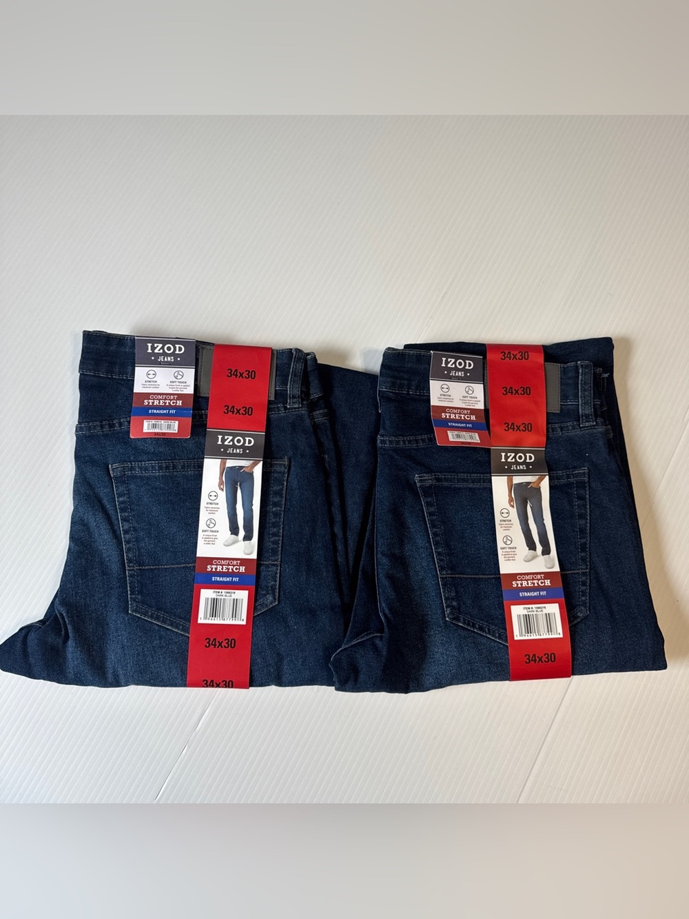 2 Pack NWT IZOD Comfort Stretch Straight Fit Jeans 34x30 Dark Blue Dadcore